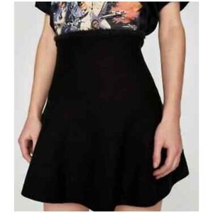 ZARA High-Rise Faux Fur Trim Stretch-Knit Circle Black Mini Skirt